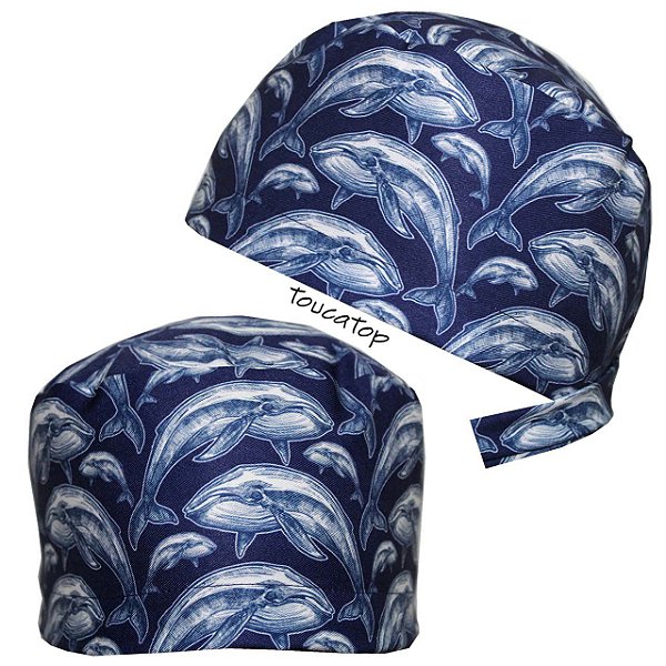 Gorro Cirúrgico, Baleia Azul, Baleias Azuis, Desenho Branco, Azul