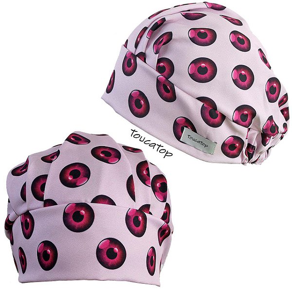 Touca Cirúrgica Feminina, Olhos Pretos Íris Pink, Rosa Bebê