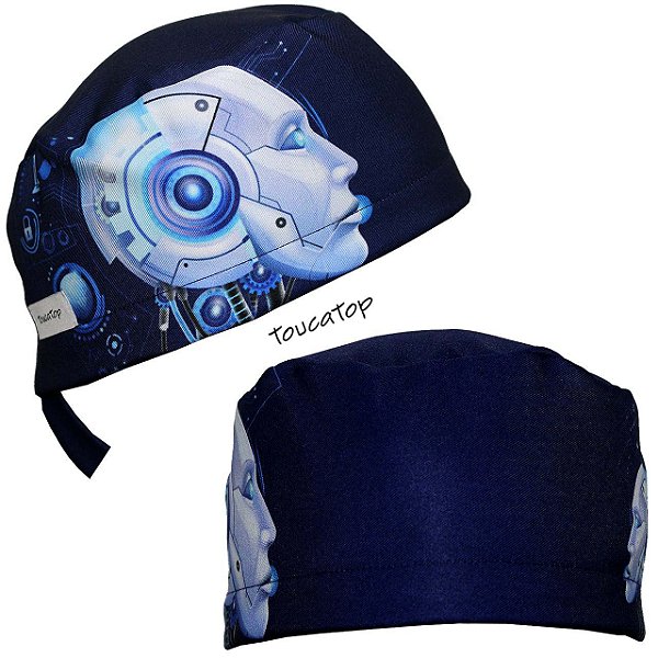 Gorro Cirúrgico, Faces Robóticas, Azul