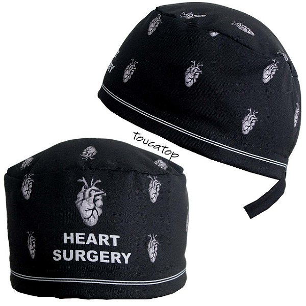 Gorro Cirúrgico, Heart Surgery, Corações Brancos, Preto