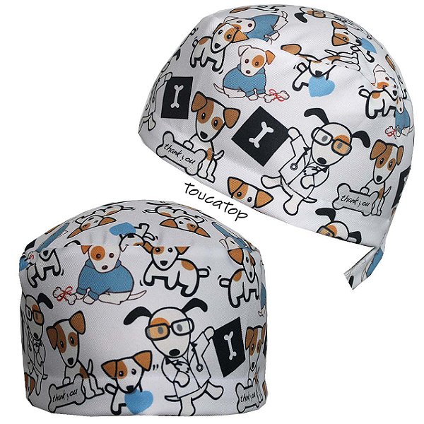 Gorro Cirúrgico, Cachorros, Dogs, Ossos Thank You, Branco