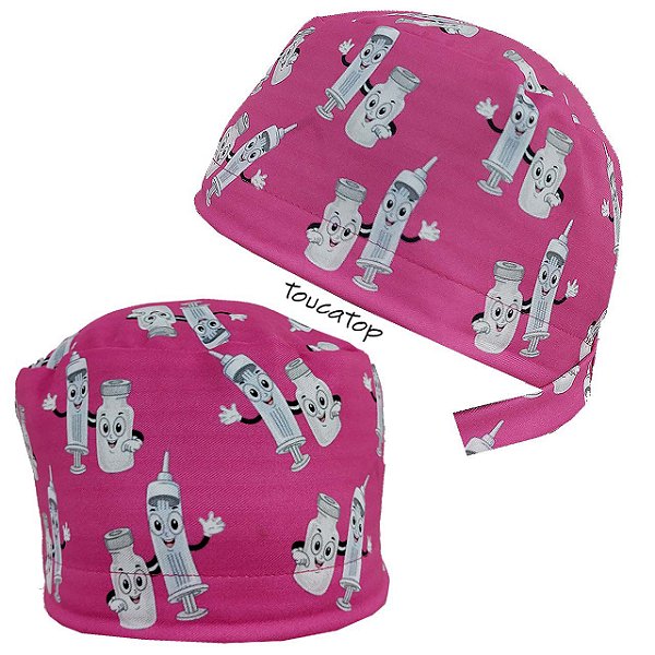 Gorro Cirúrgico, Seringas e Frasco, Animação, Rosa
