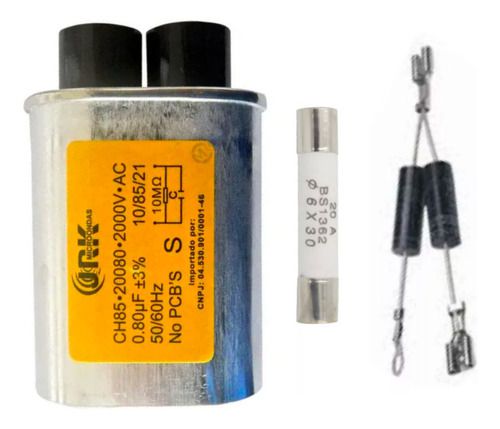 Capacitor Alta Tensão Microondas 0.80uf 2000v Fusível Diodo