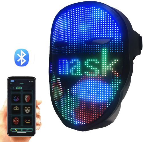 Máscara de LED facial RGB HD com mudança de rosto e Bluetooth - Fantasias