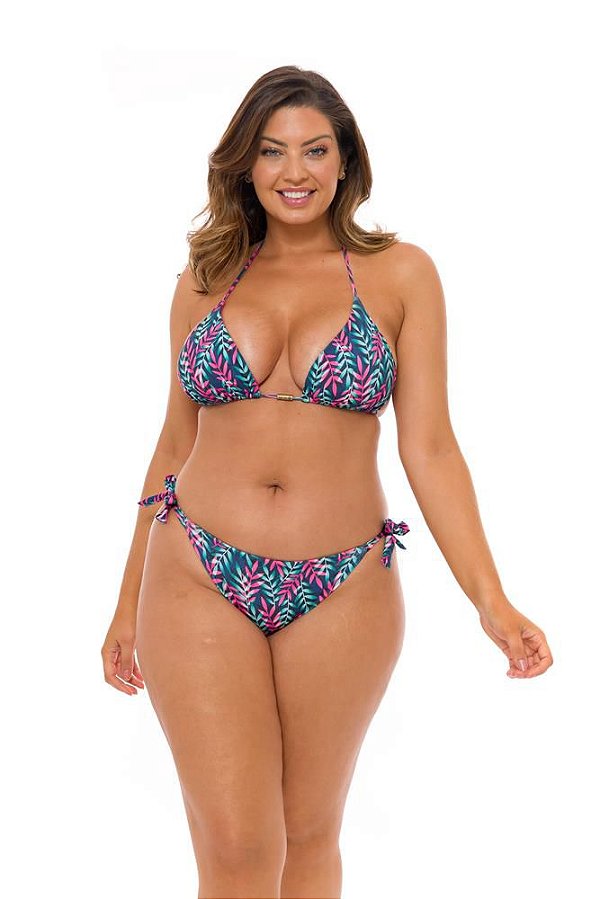 Calcinha de Biquíni Empina Bumbum Floral Framboesa Marinho