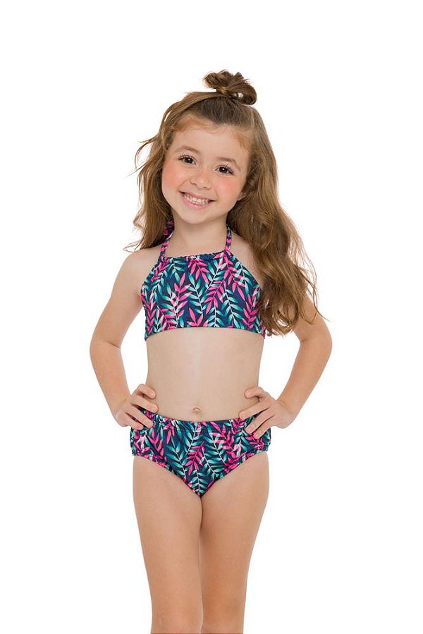 Conjunto de Biquíni Infantil Kids Floral Framboesa Marinho
