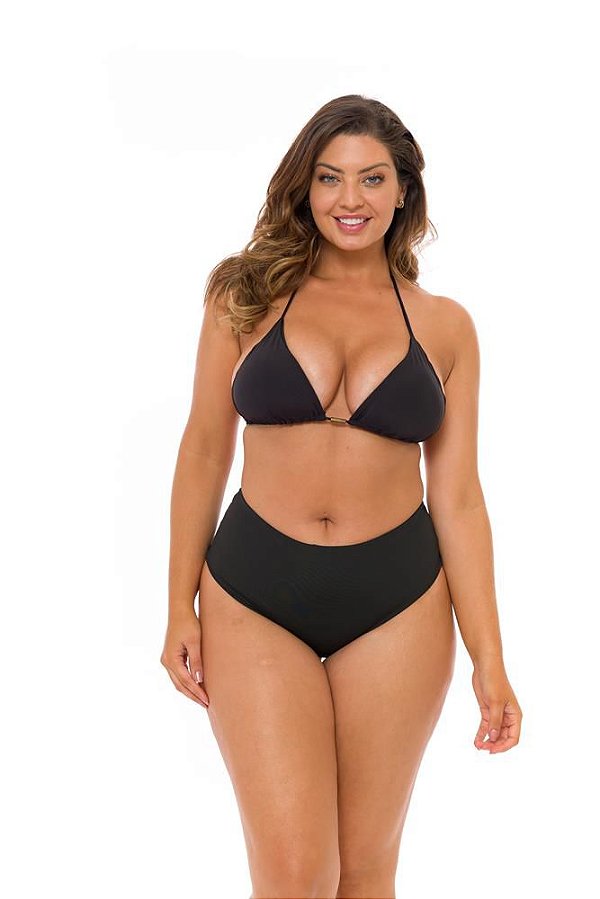 Calcinha de Biquíni Hot Pants Fio Duplo Preto Liso