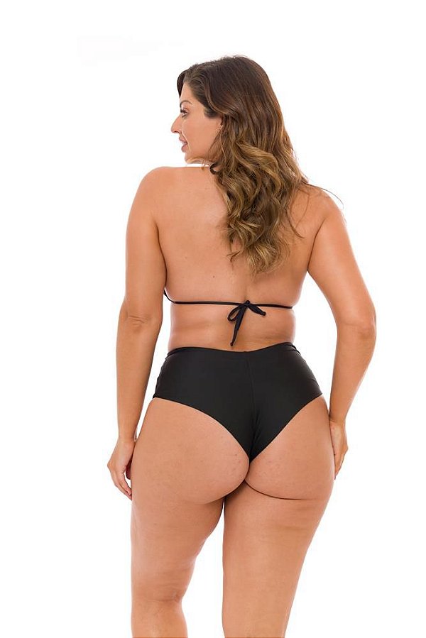 Calcinha de Biquíni Hot Pants Fio Duplo Preto Liso