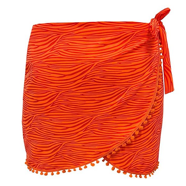 Saída de Praia Saia Pareô Zebra Laranja Neon