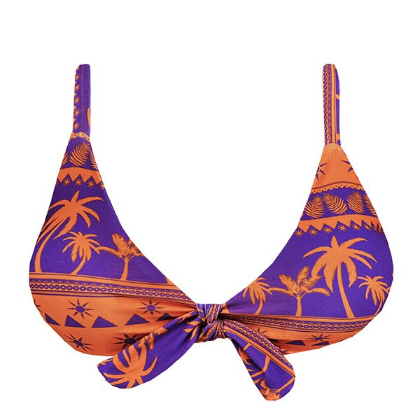 Top de Biquíni Triangulo Nó Coqueiro Laranja e Roxo