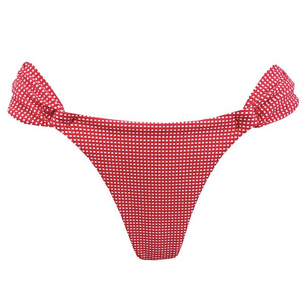 Calcinha Inteira de Biquíni Empina Bumbum Xadrez Vermelho Jacquard