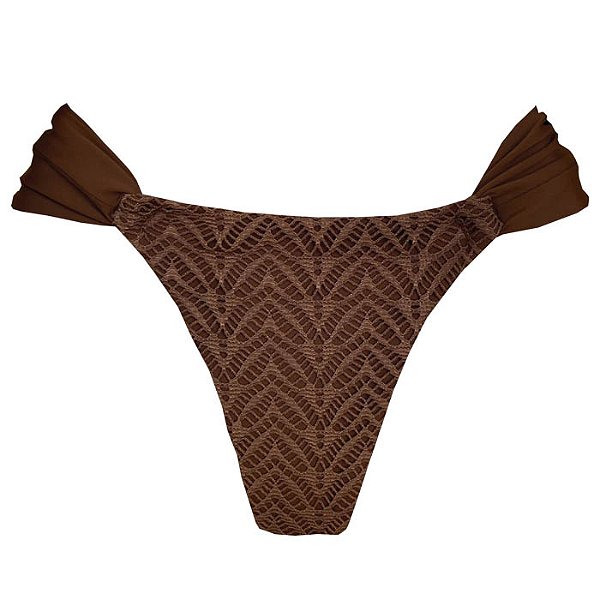 Calcinha Inteira de Biquíni Empina Bumbum Marrom Rendado