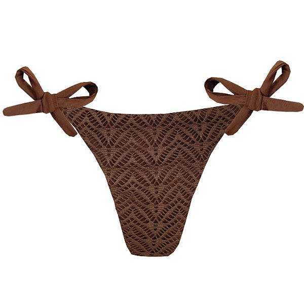 Calcinha de Biquíni Empina Bumbum Marrom Rendado