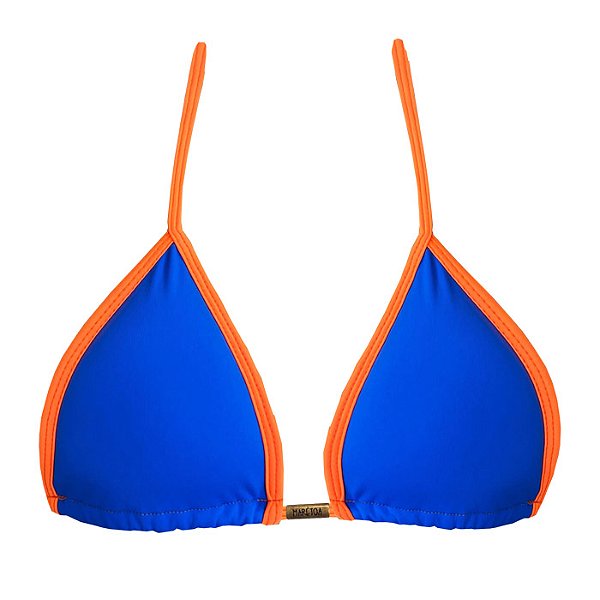 Top de Biquíni Cortininha de Fita Duo Azul e Laranja Neon