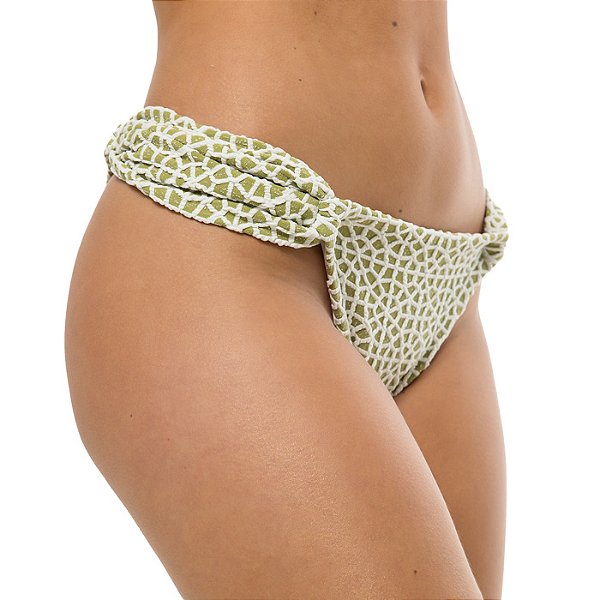 Calcinha Inteira de Biquíni Empina Bumbum Verde Pistache Jacquard