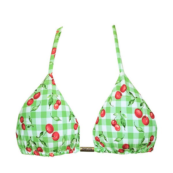 Top de Biquíni Cortininha Cereja Xadrez Verde
