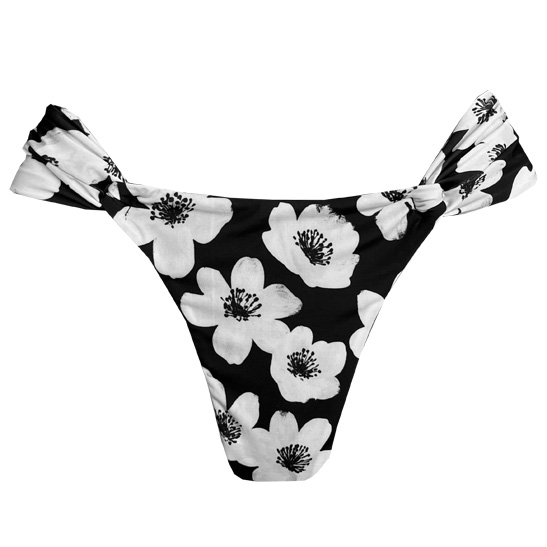 Calcinha Inteira de Biquíni Empina Bumbum Floral Preto e Branco