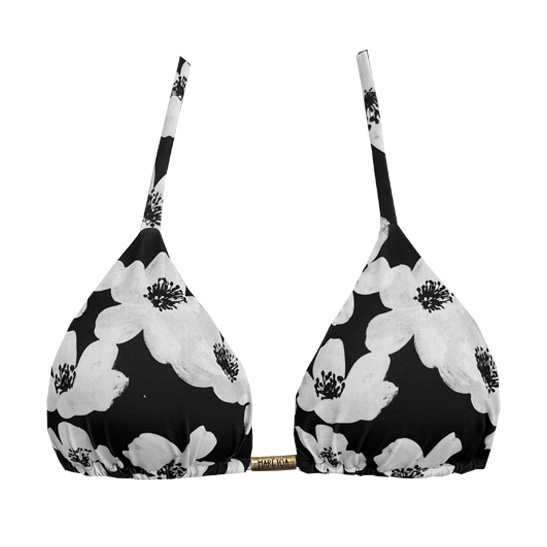 Top de Biquíni Cortininha Floral Preto e Branco