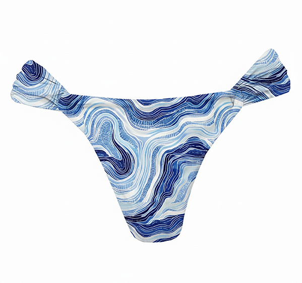 Calcinha Inteira de Biquíni Empina Bumbum Maresia Azul e Branco