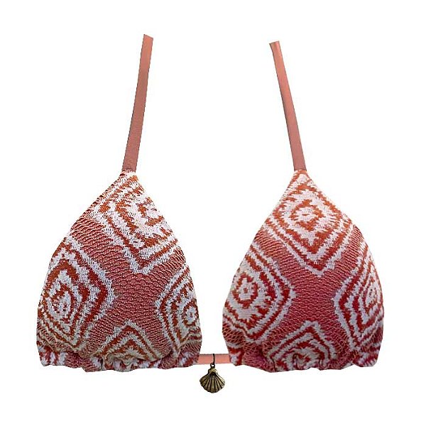 Top de Biquíni Cortininha Tribal Laranja Rendado