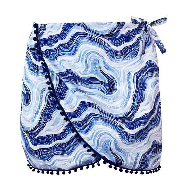 Saída de Praia Saia Pareô Maresia Azul e Branco