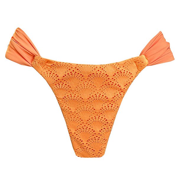 Calcinha Inteira de Biquíni Empina Bumbum Laranja Citrus Rendado