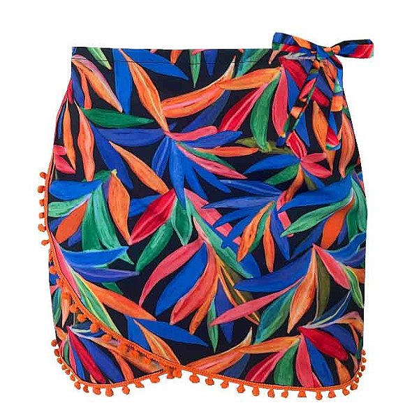 Saída de Praia Saia Pareô Folhagens Coloridas