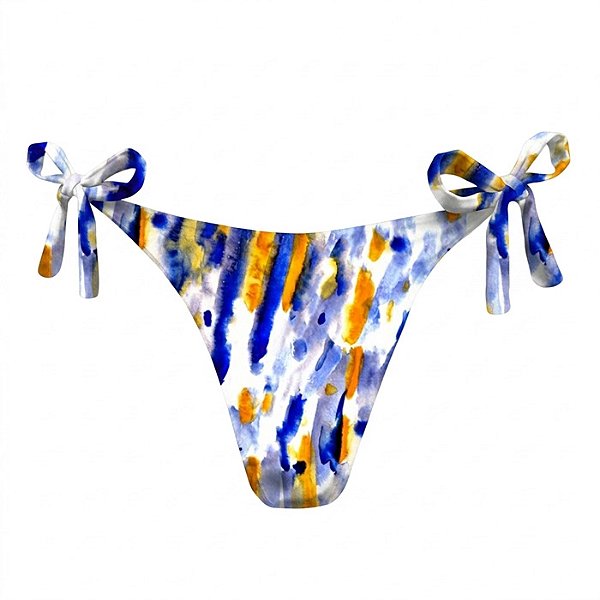 Calcinha de Biquíni Empina Bumbum Aquarela Azul e Laranja