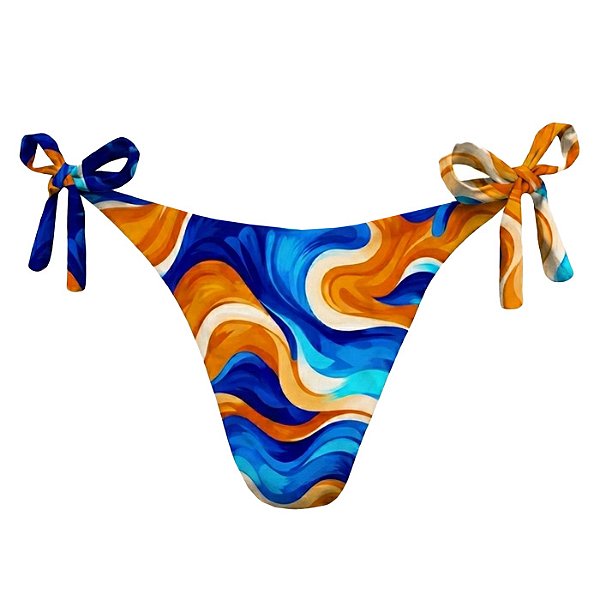 Calcinha de Biquíni Empina Bumbum Oceano Azul e Laranja