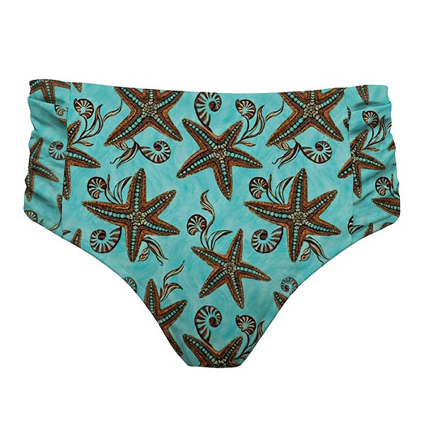 Calcinha de Biquíni Hot Pants Franzida Fundo do Mar Turquesa