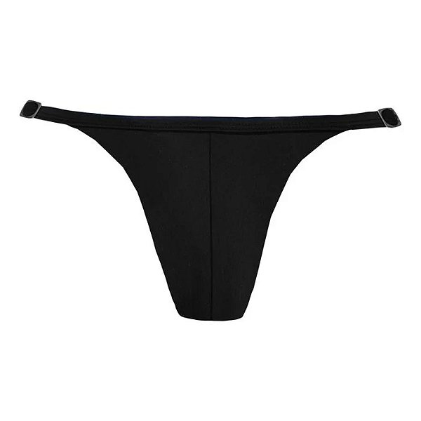 Calcinha de Biquíni Fio Duplo com Regulagem Preto Liso