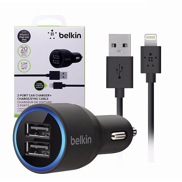 Belkin Carregador Veicular 20w - 2 entradas usb + Cabo Usb IIPhone 4/ IPod