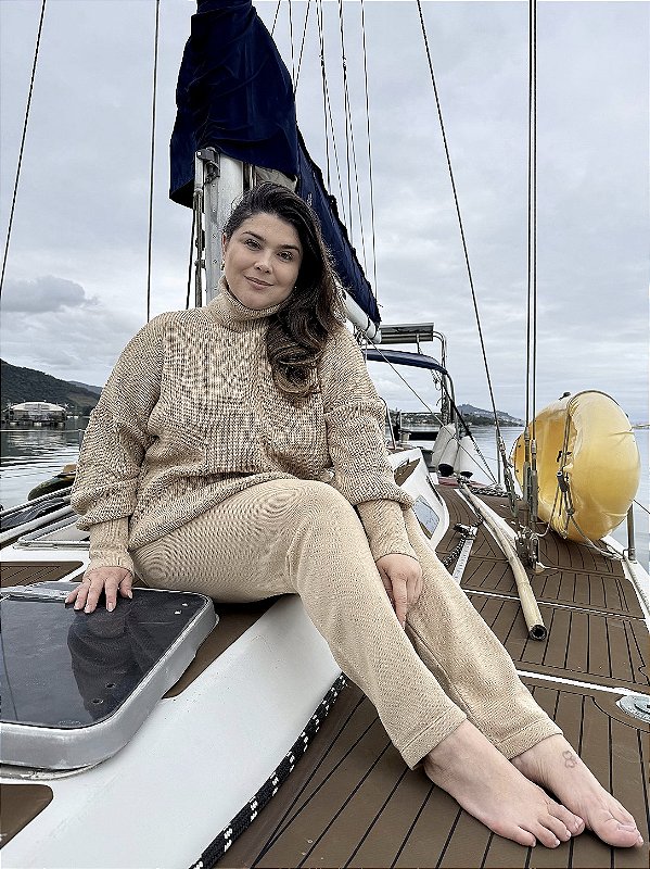 Calça Reta de Lã em Tricot