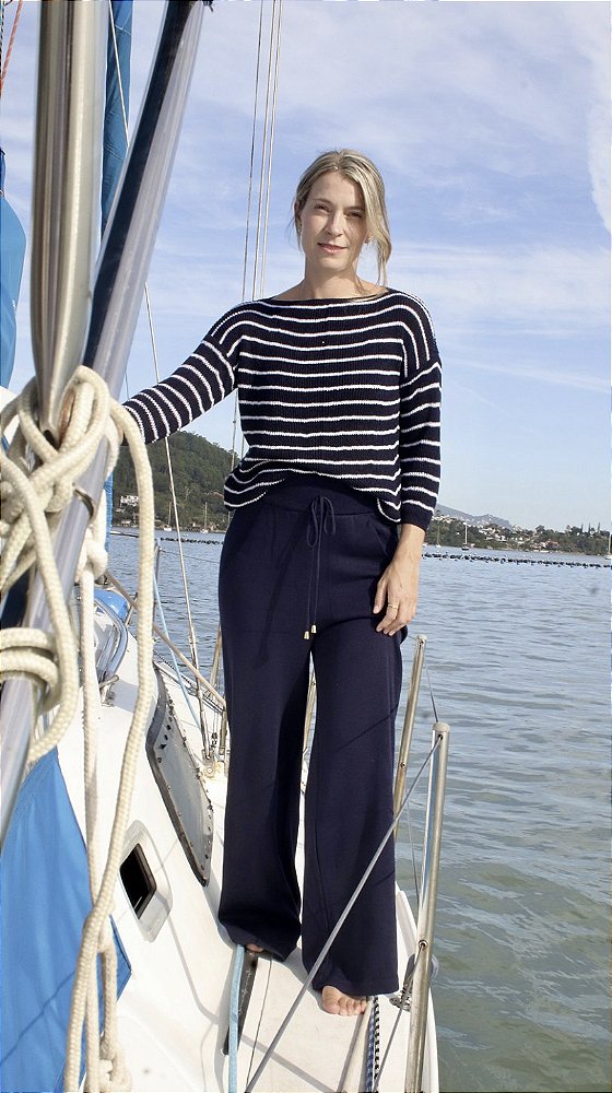 Blusa Crepe Listrada Marina