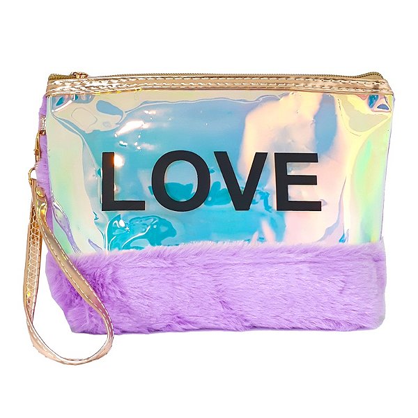 Necessaire peluda com estampa Love