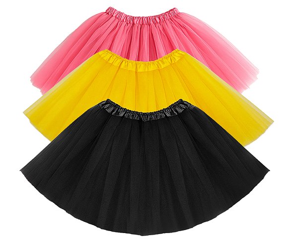 Saia de Tule Infantil Rosa, Amarela e Preta Estilo Tutu 30 cm
