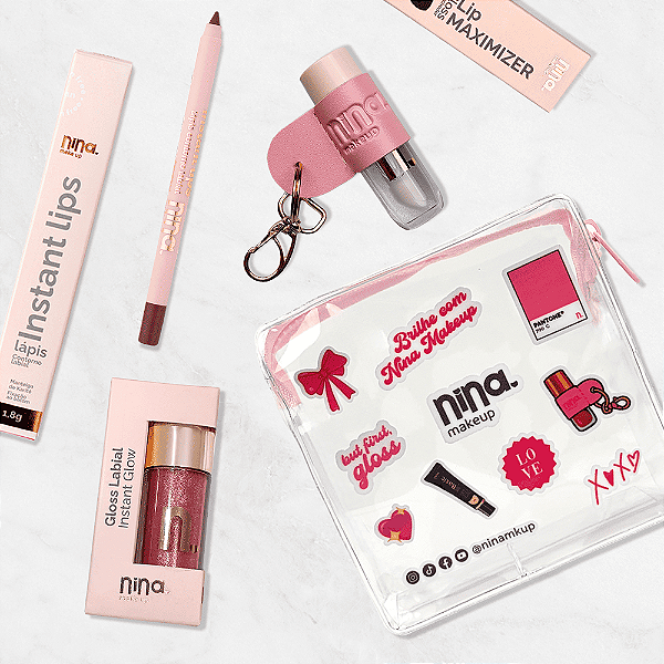 Kit Glam Lips - Gloss Instant Glow + Lápis Labial + Lip Maximizer + Chaveiro + Necessaire
