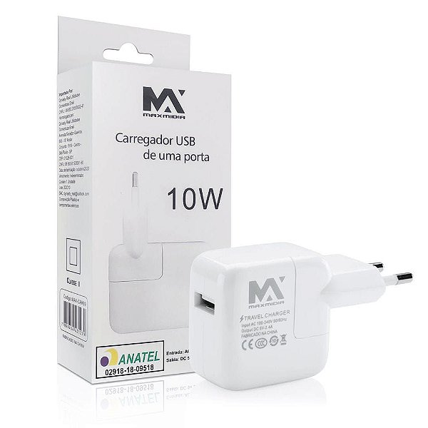 FONTE CARREGADOR USB 10W 5V 2.4A MAXMIDIA MAX-CAR89