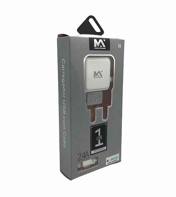 CARREGADOR DE CELULAR LIGHTNING 2.4A COM + 1 SAIDA USB MAXMIDIA MAX-CAR86