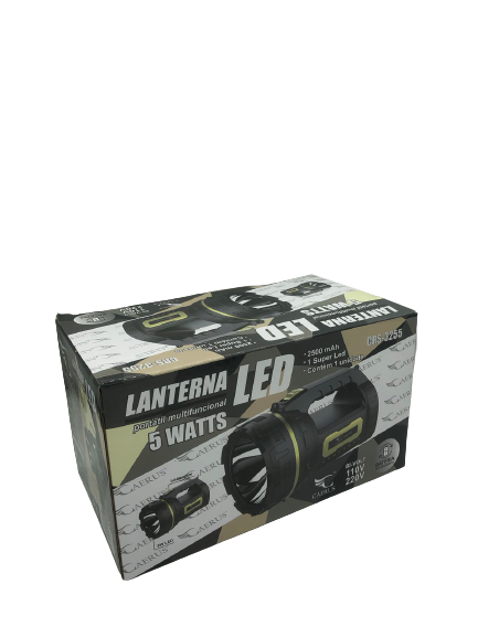 LANTERNA MANUAL RECARREGAVEL SUPER LED 5W 2500mAh CAERUS CRS-3255
