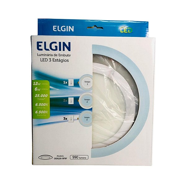 LUMINARIA LED DE EMBUTIR COM 3 ESTAGIOS 12W+6W 6500K+6500K 48D124WERB00 ELGIN