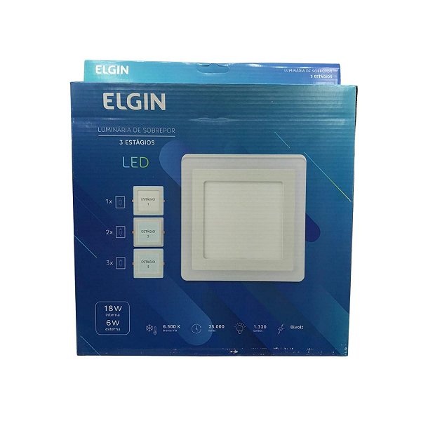 LUMINARIA LED QUADRADA DE SOBREPOR COM 3 ESTAGIOS 18W+6W 6500K+6500K 48D186WSQB00