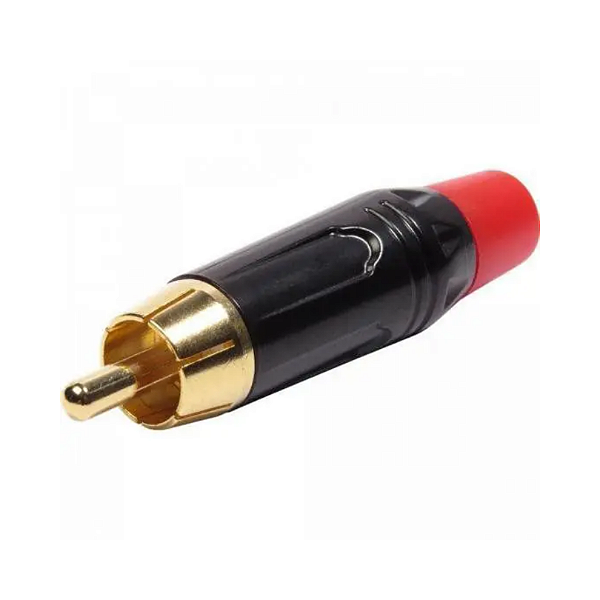 PLUG RCA MACHO DE METAL PROFISSIONAL PONTA DOURADA - PRETO/VERMELHO