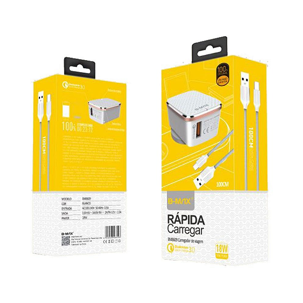 CARREGADOR DE VIAGEM 18W MICRO USB V8 B-MAX BM8607