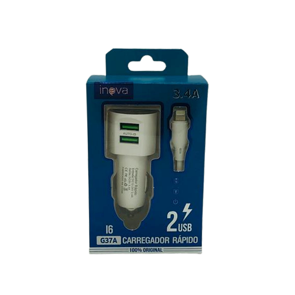 CARREGADOR AUTOMOTIVO 2 USB + CABO LIGHTING G37A