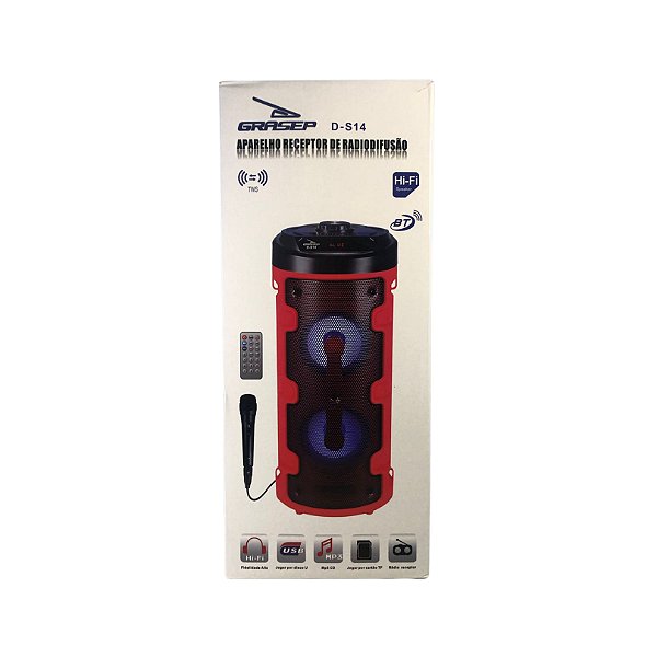 CAIXA DE SOM 20W RMS BLUETOOTH GRASEP D-S14