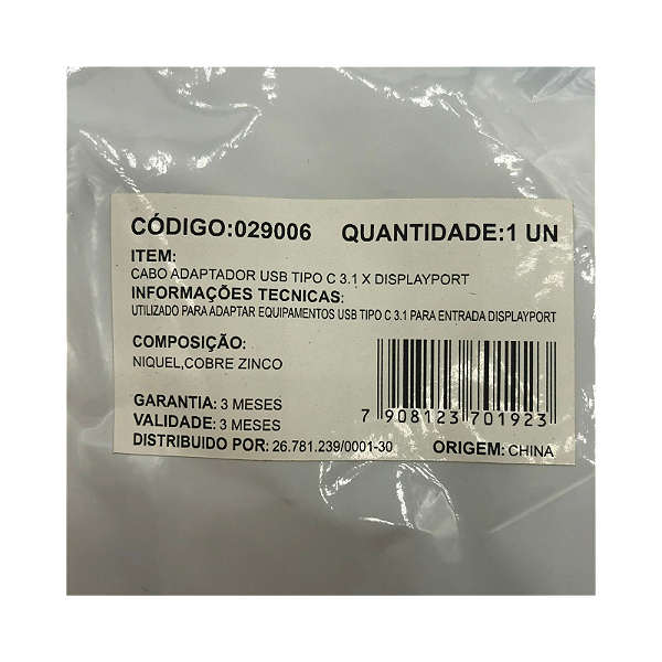 CABO ADAPTADOR USB TIPO-C X 3.1 X DISPLAYPORT - TEBERA