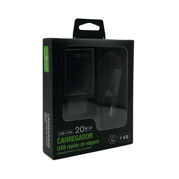 CARREGADOR RÁPIDO 20W C/ CABO USB-V8 1M INOVA CAR-2175D @