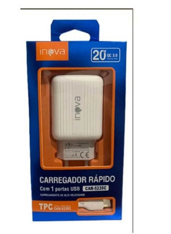 CARREGADOR RÁPIDO TIPO-C INOVA 20W CAR-5235C