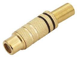 PLUG RCA METAL FEMEA C/MOLA PRETO/DOURADO